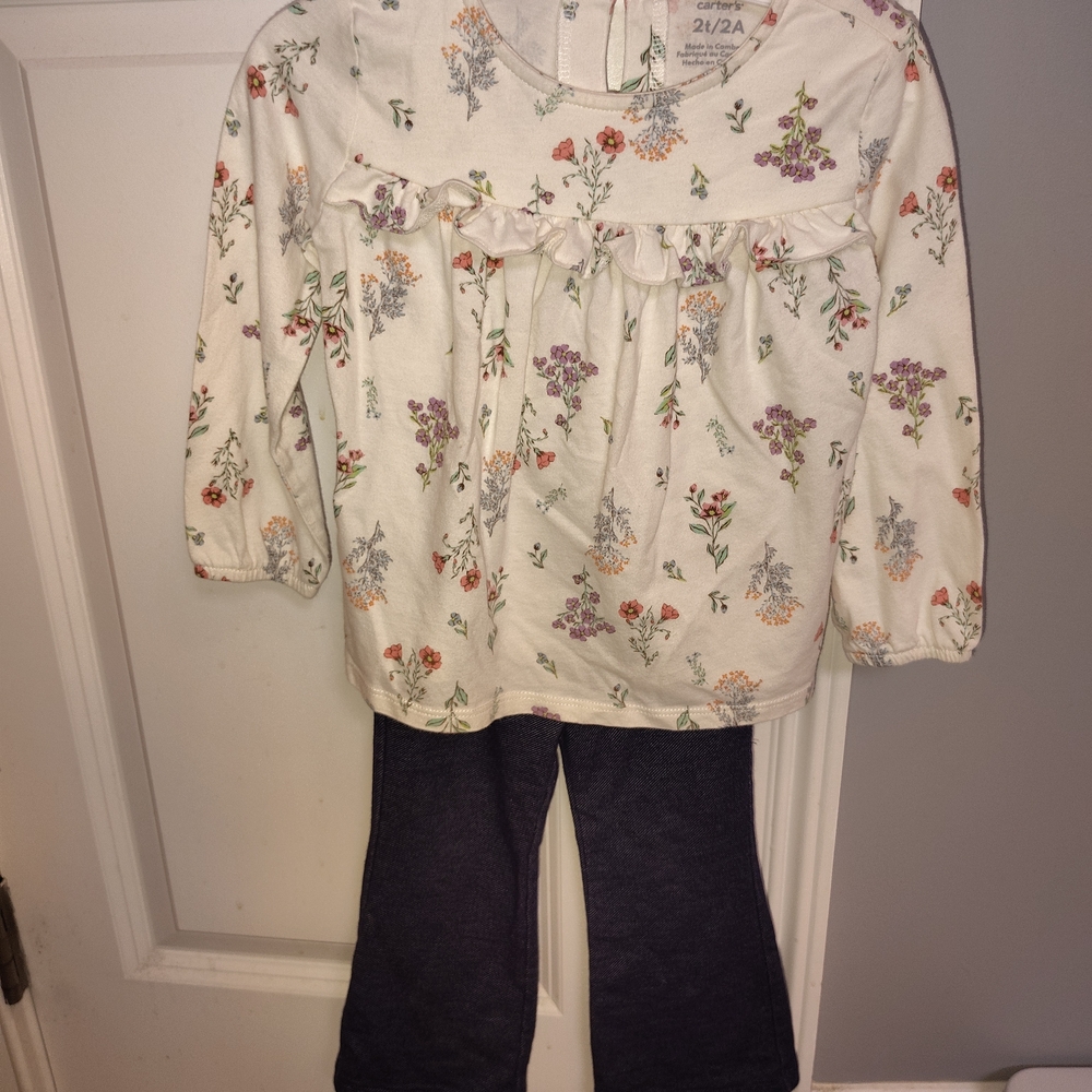Carter's Floral Top‎ and Purple Pants Set 2t Girls Spring